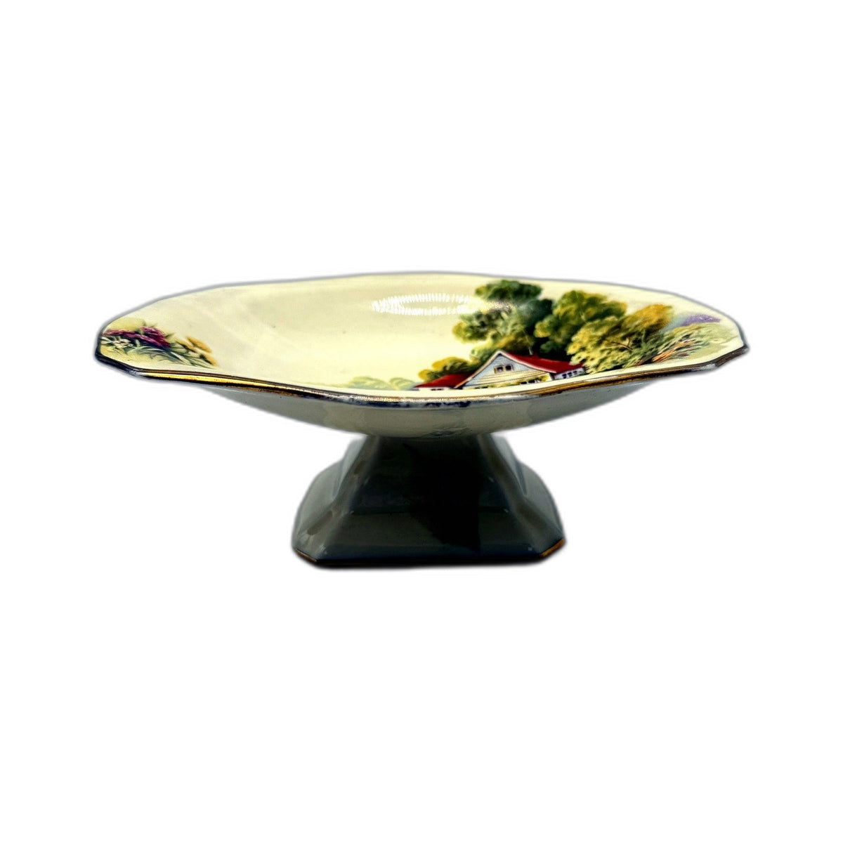 VINTAGE Royal Winton Decorative Ceramic Landscape Painting Pedestal Plate