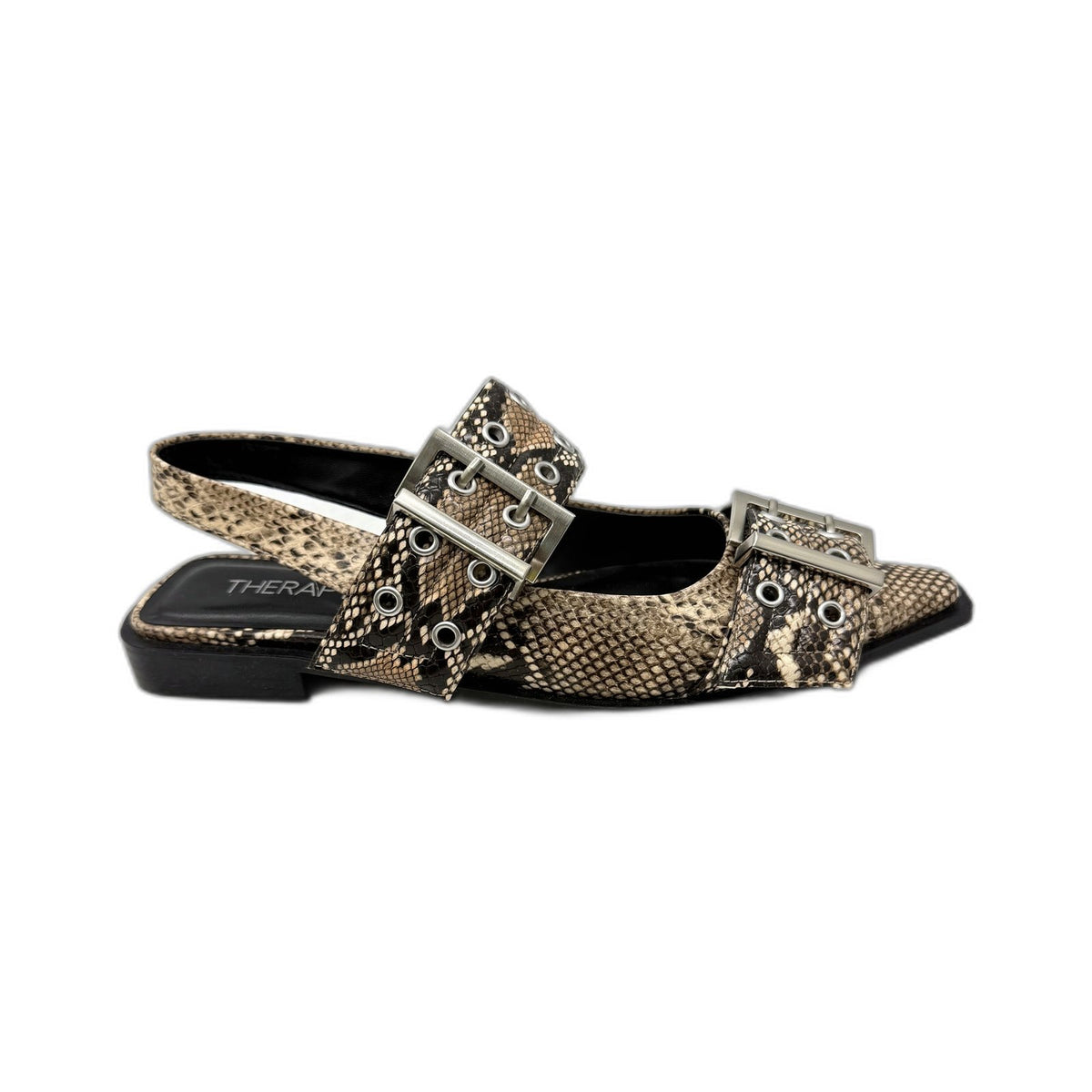 Therapy Womens Taupe Snake Print Sandals Slip-On Buckle Strap Size 7 DEMO