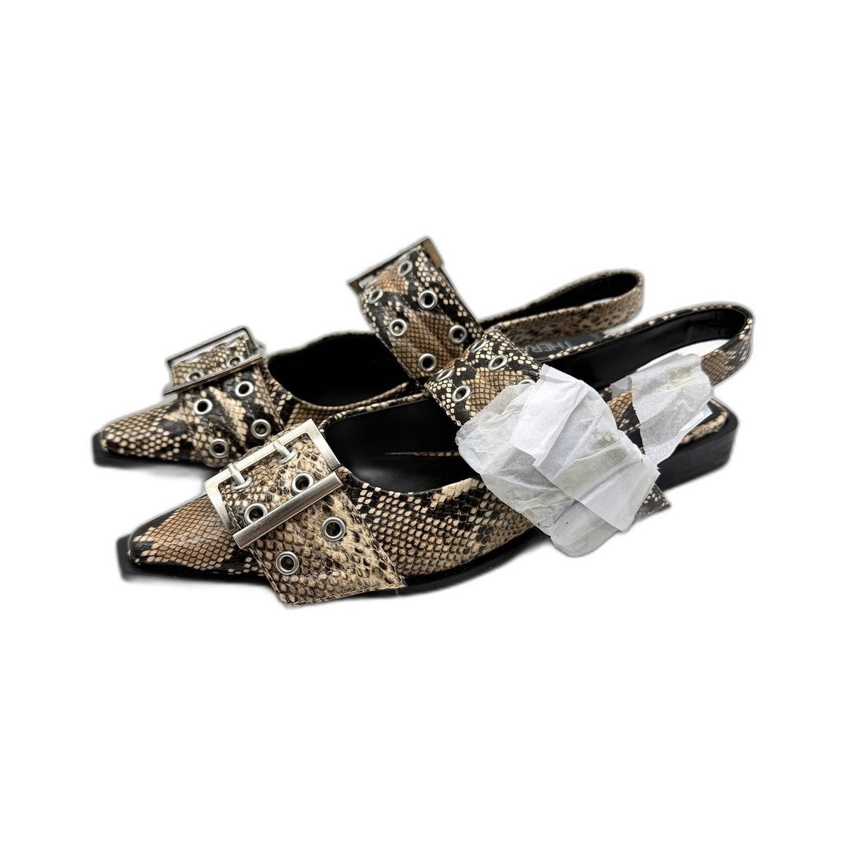 Therapy Womens Taupe Snake Print Sandals Slip-On Buckle Strap Size 7 DEMO