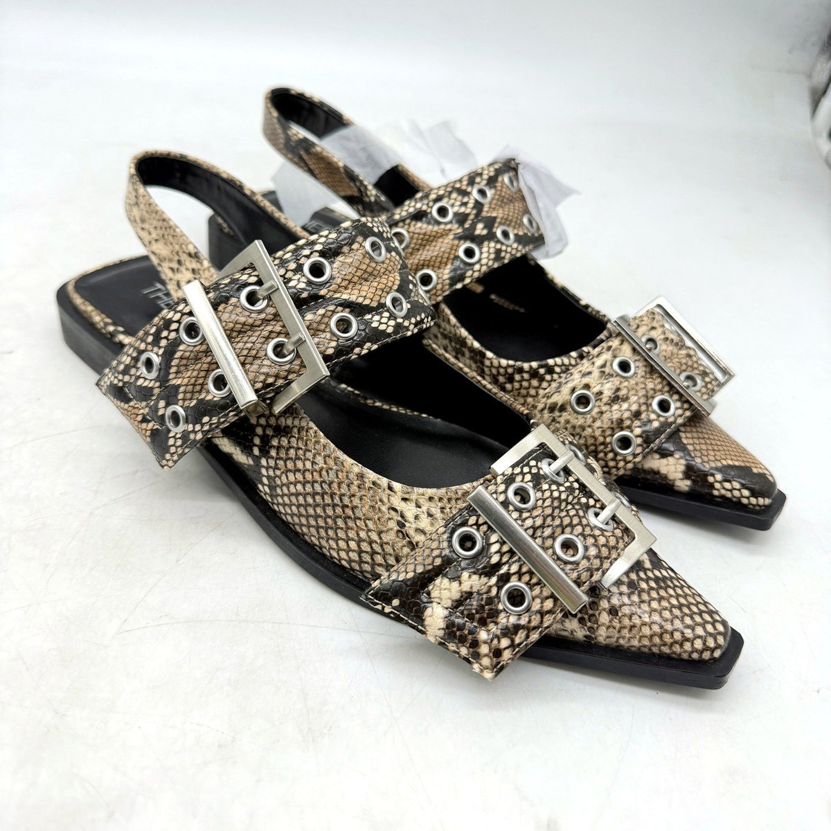 Therapy Womens Taupe Snake Print Sandals Slip-On Buckle Strap Size 7 DEMO