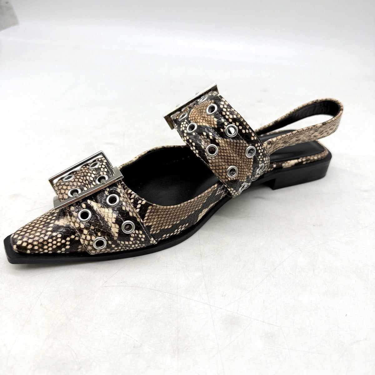 Therapy Womens Taupe Snake Print Sandals Slip-On Buckle Strap Size 7 DEMO