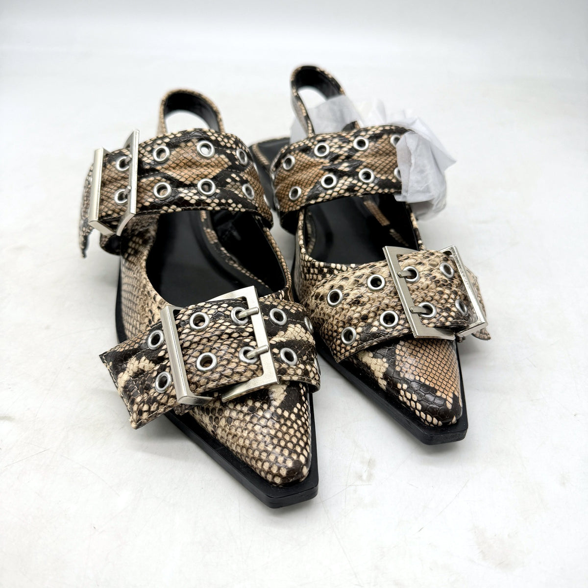 Therapy Womens Taupe Snake Print Sandals Slip-On Buckle Strap Size 7 DEMO