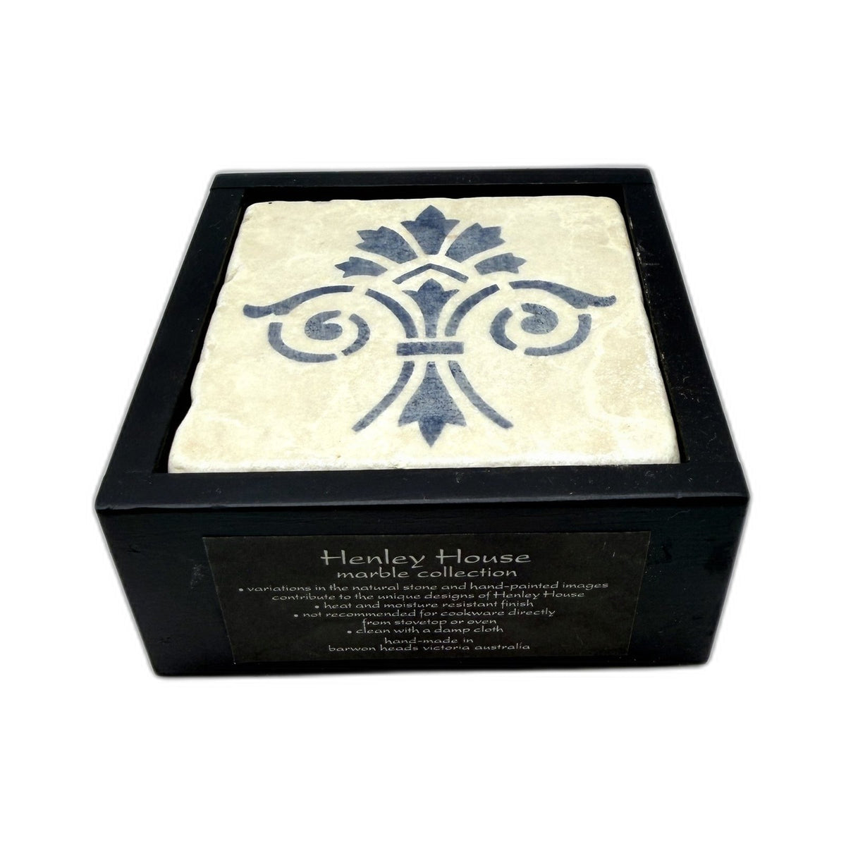 Henley House Decorative Marble Coasters Heat Resistant Stone Cream & Blue 4 Pack