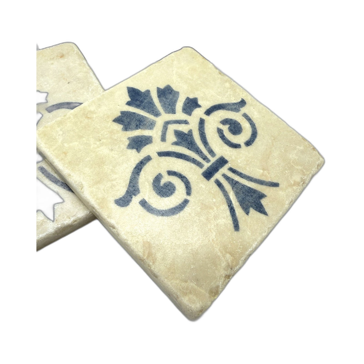Henley House Decorative Marble Coasters Heat Resistant Stone Cream & Blue 4 Pack
