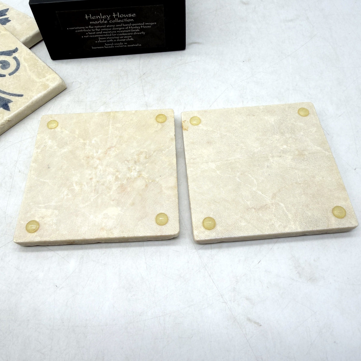 Henley House Decorative Marble Coasters Heat Resistant Stone Cream & Blue 4 Pack