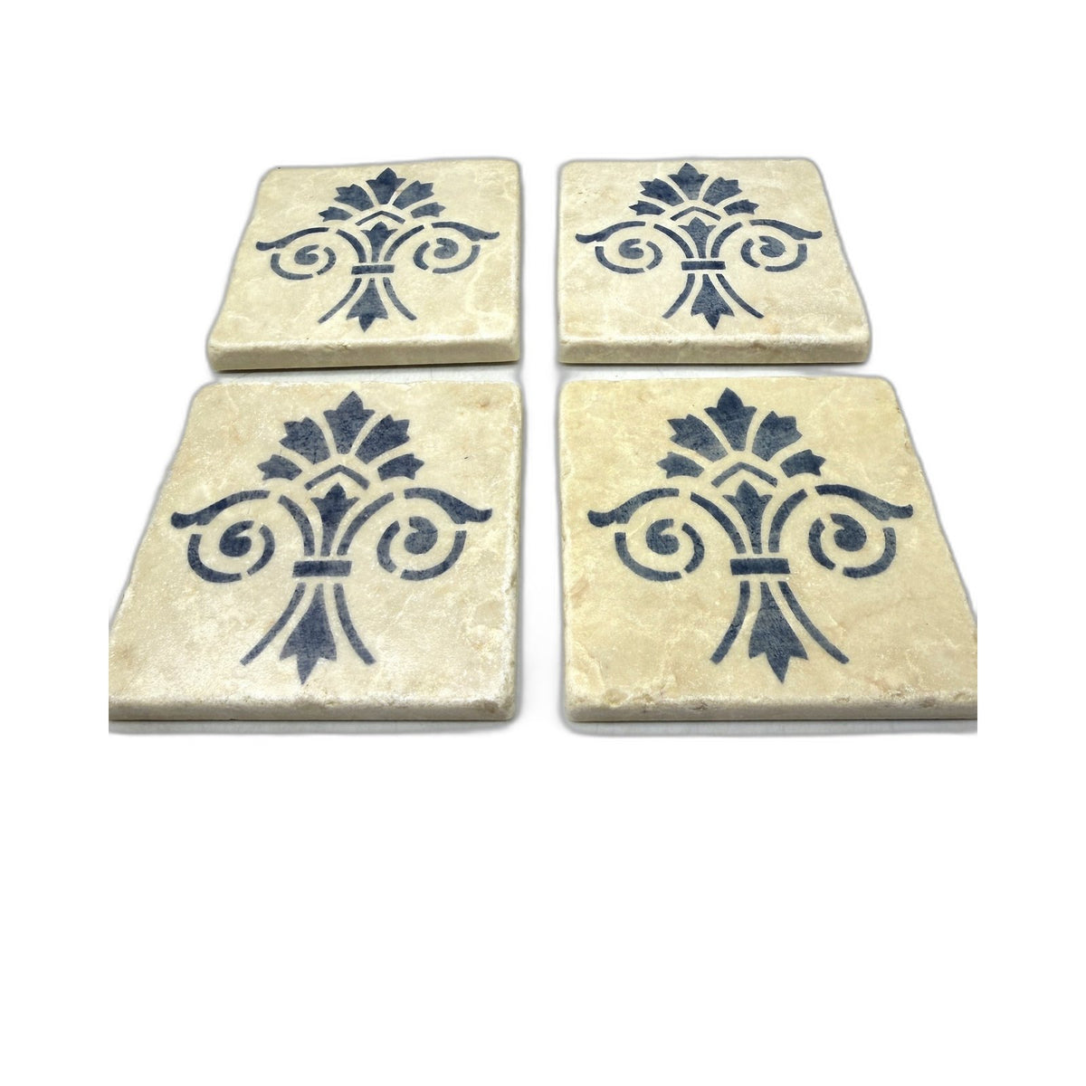 Henley House Decorative Marble Coasters Heat Resistant Stone Cream & Blue 4 Pack