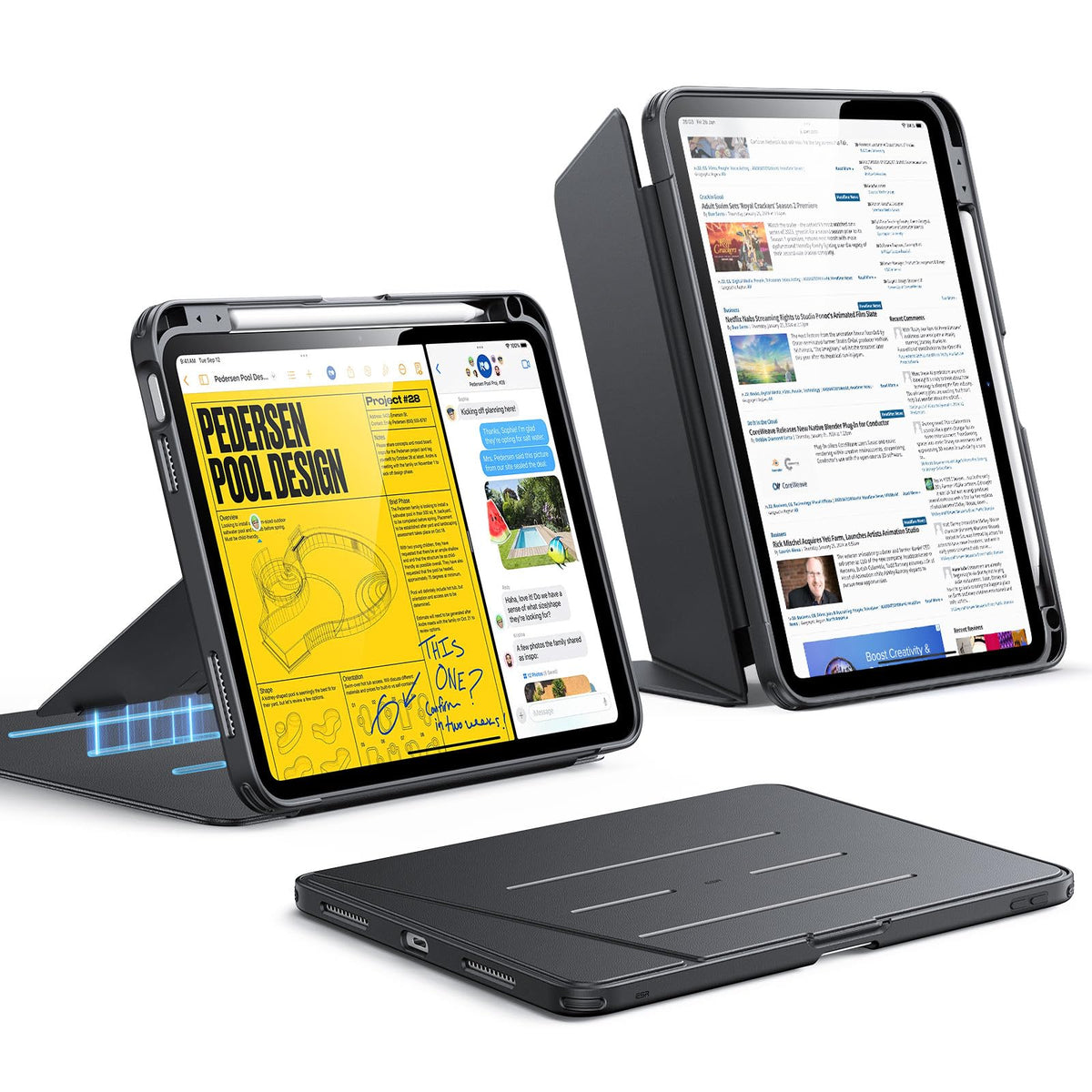 ESR Vertical Cases Stand Case for iPad 11th/10th Gen, Black - Durable NEW