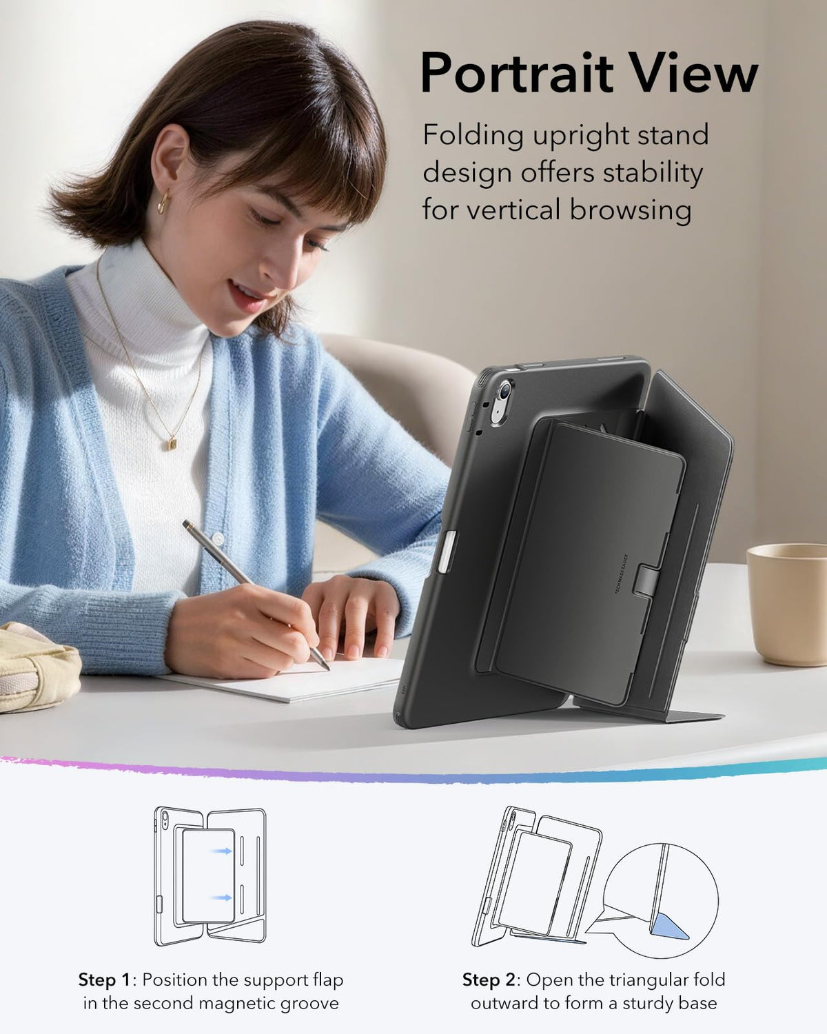 ESR Vertical Cases Stand Case for iPad 11th/10th Gen, Black - Durable NEW