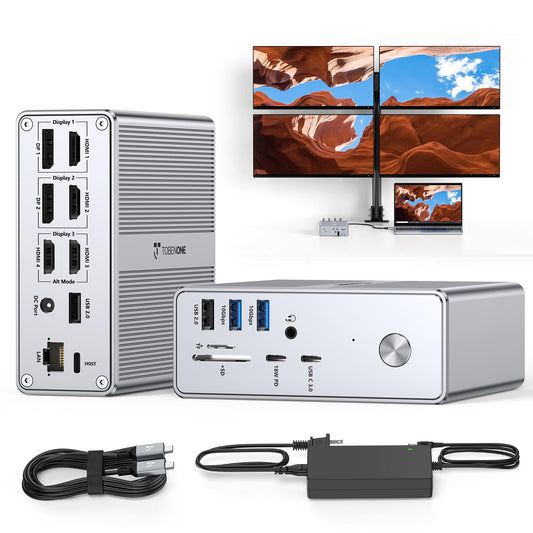 Tobenone 18-in-1 Quad Monitor Docking Station with 120W Power Adapter, Grey DEMO