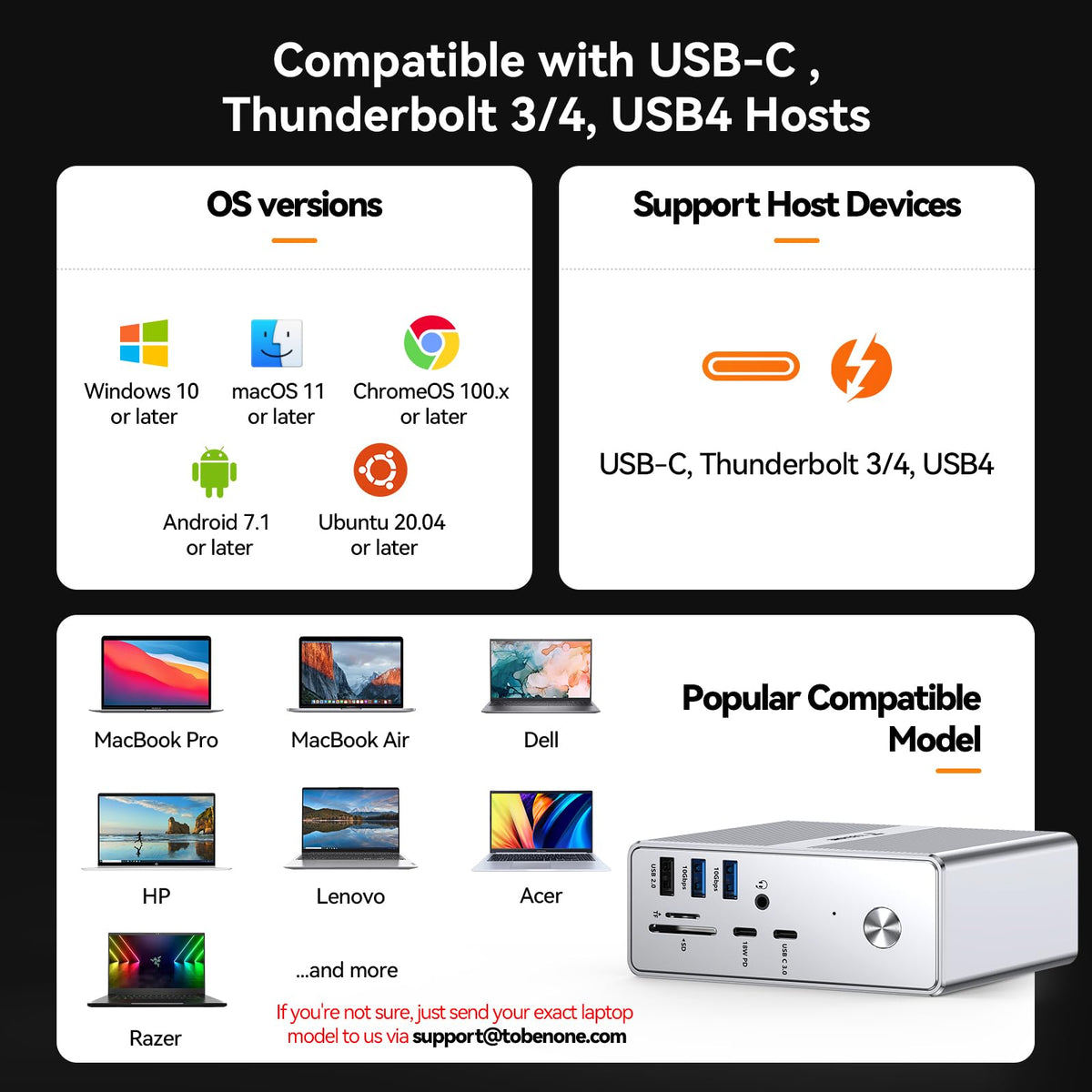 Tobenone 18-in-1 Quad Monitor Docking Station with 120W Power Adapter, Grey DEMO