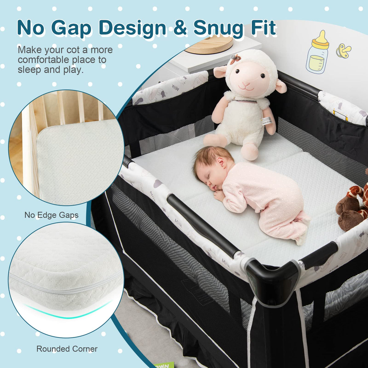 Baby Joy Mattresses Tri-Fold Folding Cot Mattress, Dual-Sided Foam Crib, NEW