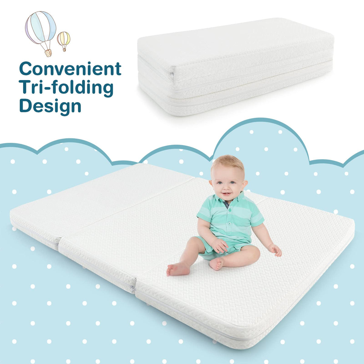 Baby Joy Mattresses Tri-Fold Folding Cot Mattress, Dual-Sided Foam Crib, NEW