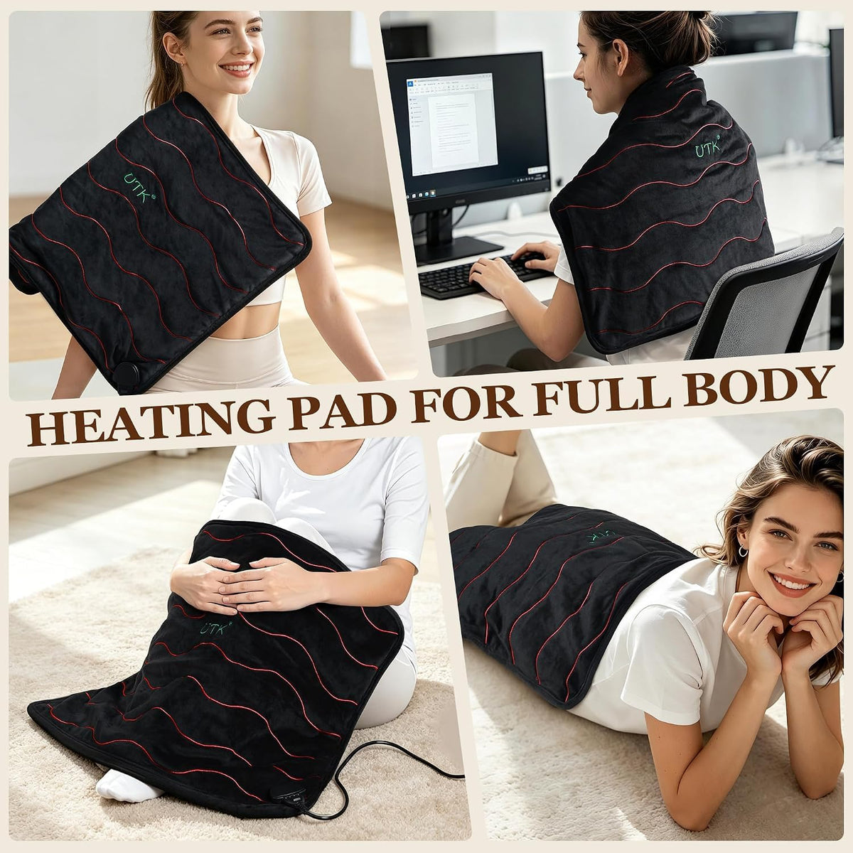 UTK Weighted Far Infrared Heating Pad for Back Pain Relief Hot to 159°F DEMO