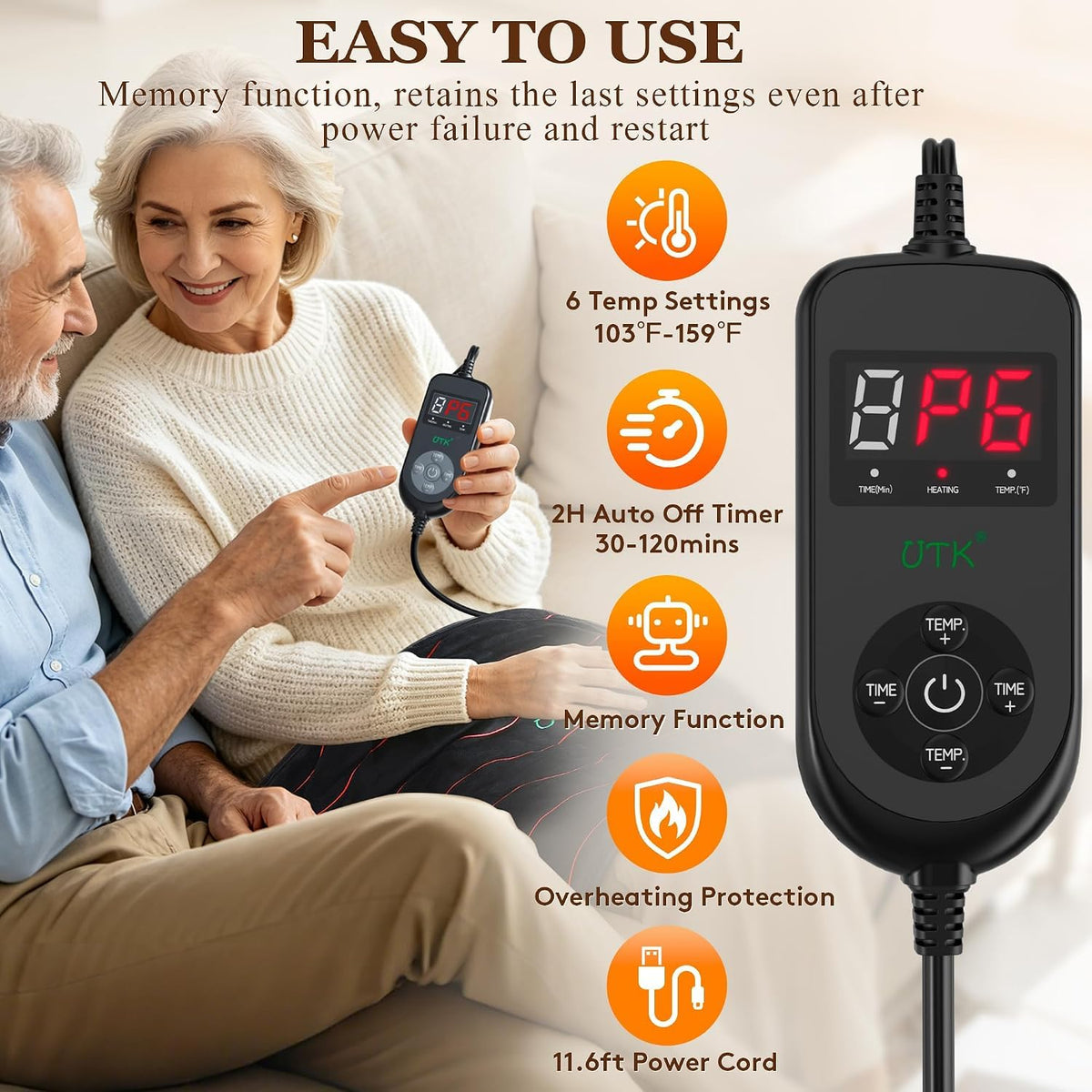 UTK Weighted Far Infrared Heating Pad for Back Pain Relief Hot to 159°F DEMO