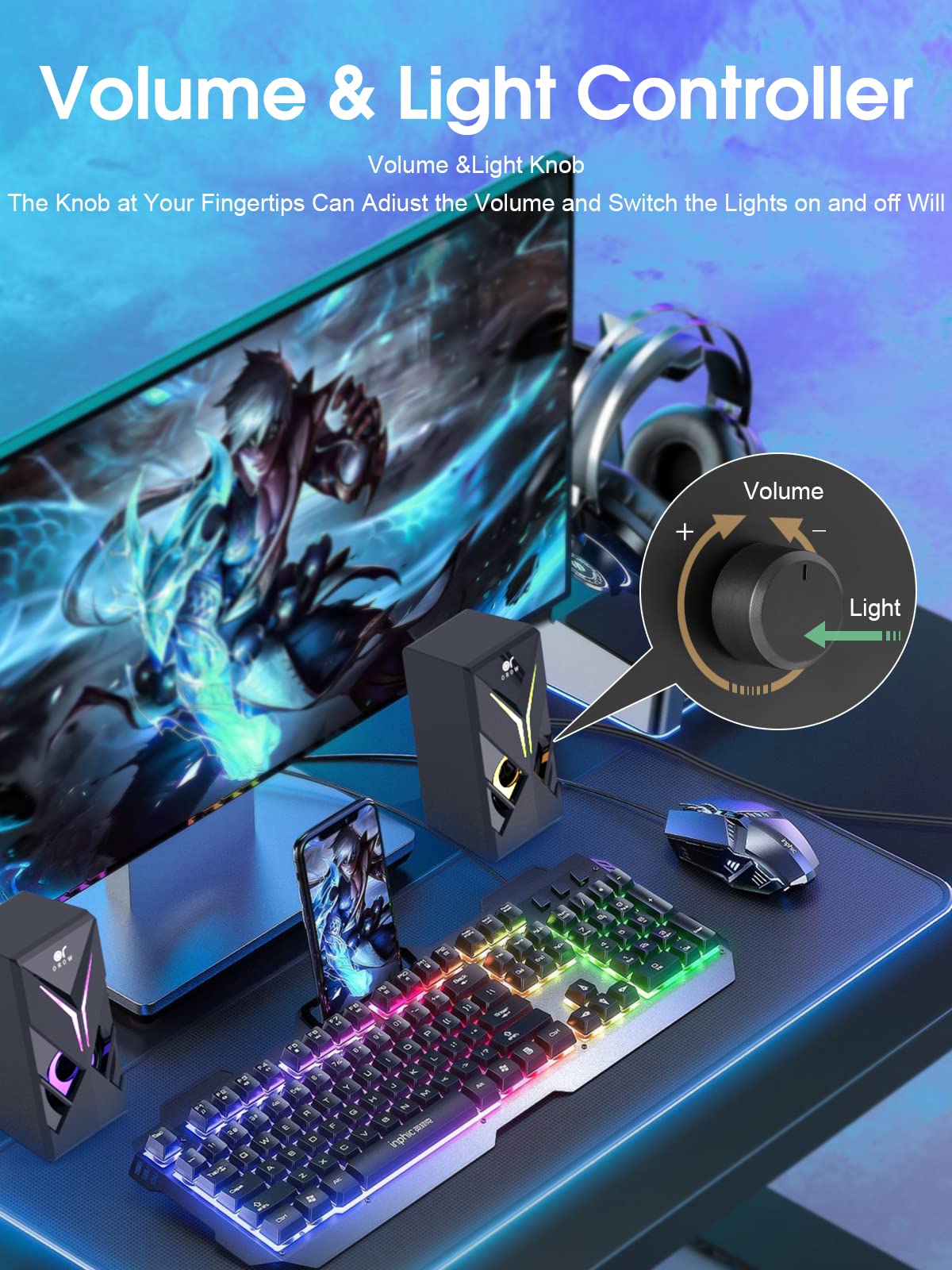 OROW 10W RGB Computer Speakers with Colorful LED Lighting for Gaming PCs DEMO