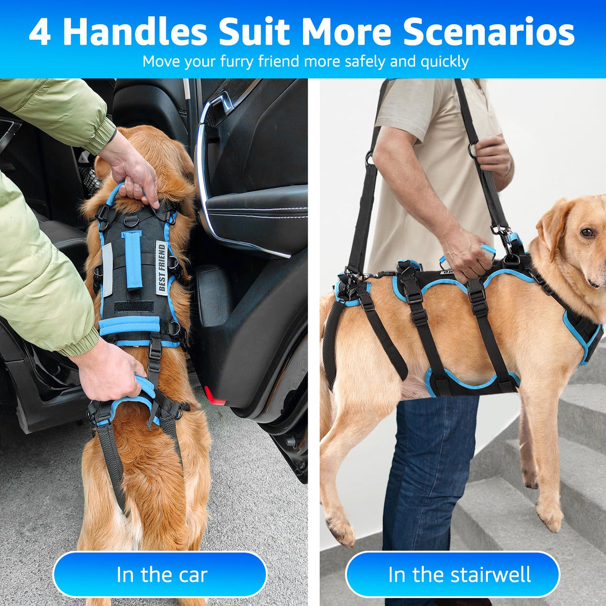 lafoty Dog Lifting Harness Vest Detachable Help Em Up Nylon Black Size XL NEW