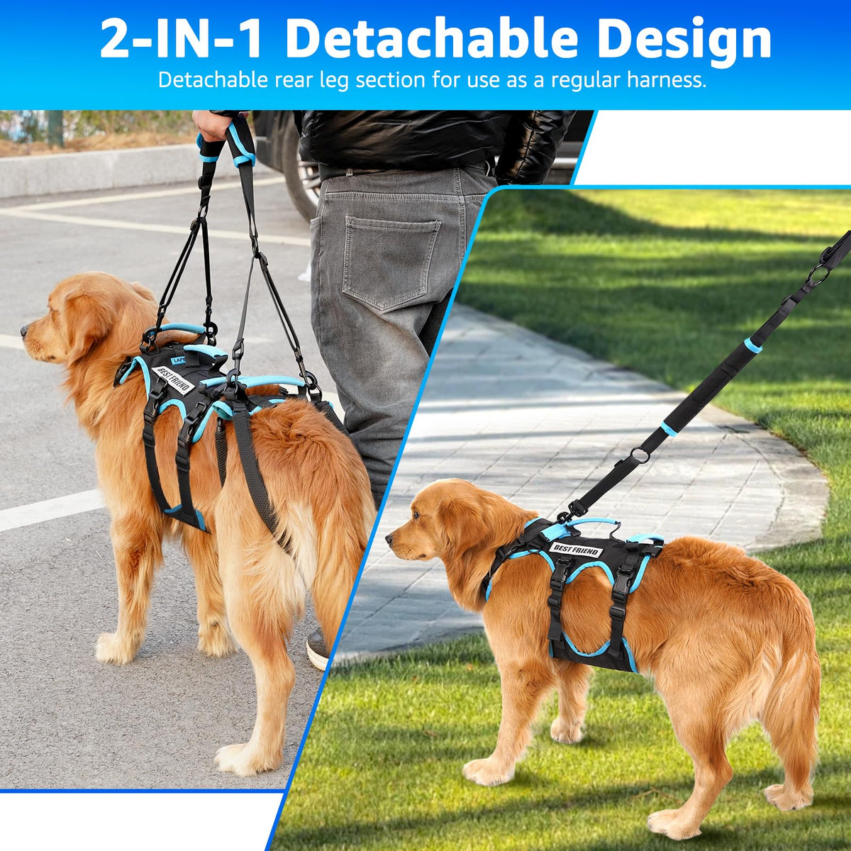 lafoty Dog Lifting Harness Vest Detachable Help Em Up Nylon Black Size XL NEW