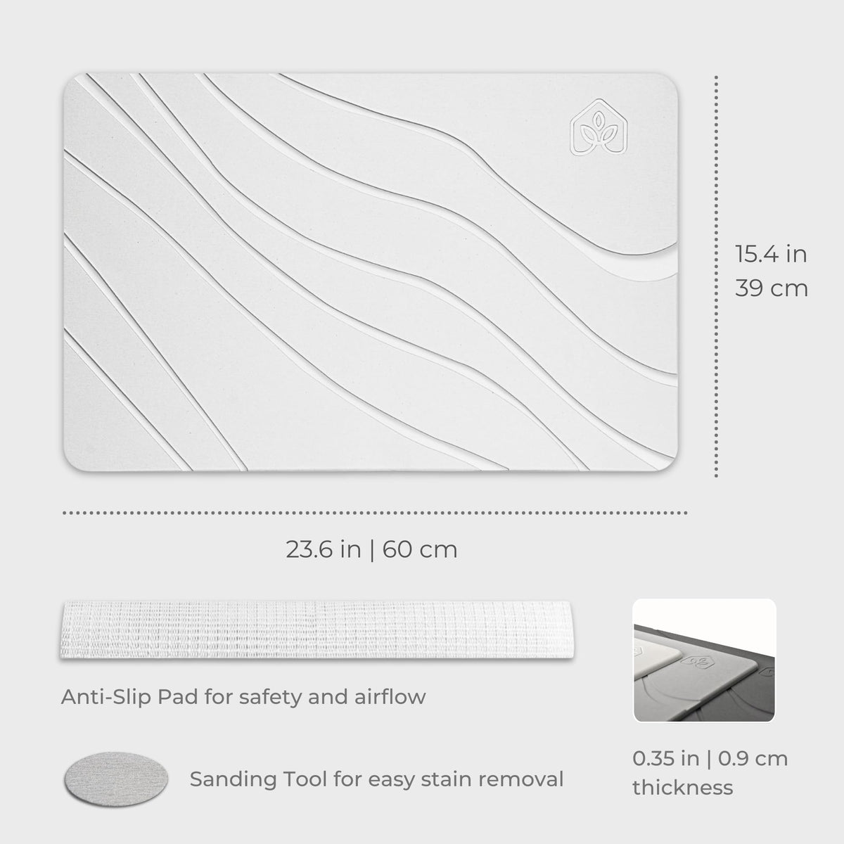 Natureva Flow - Chalk Diatomite Bath Mat Absorbent Quick Dry Non-Slip Size DEMO
