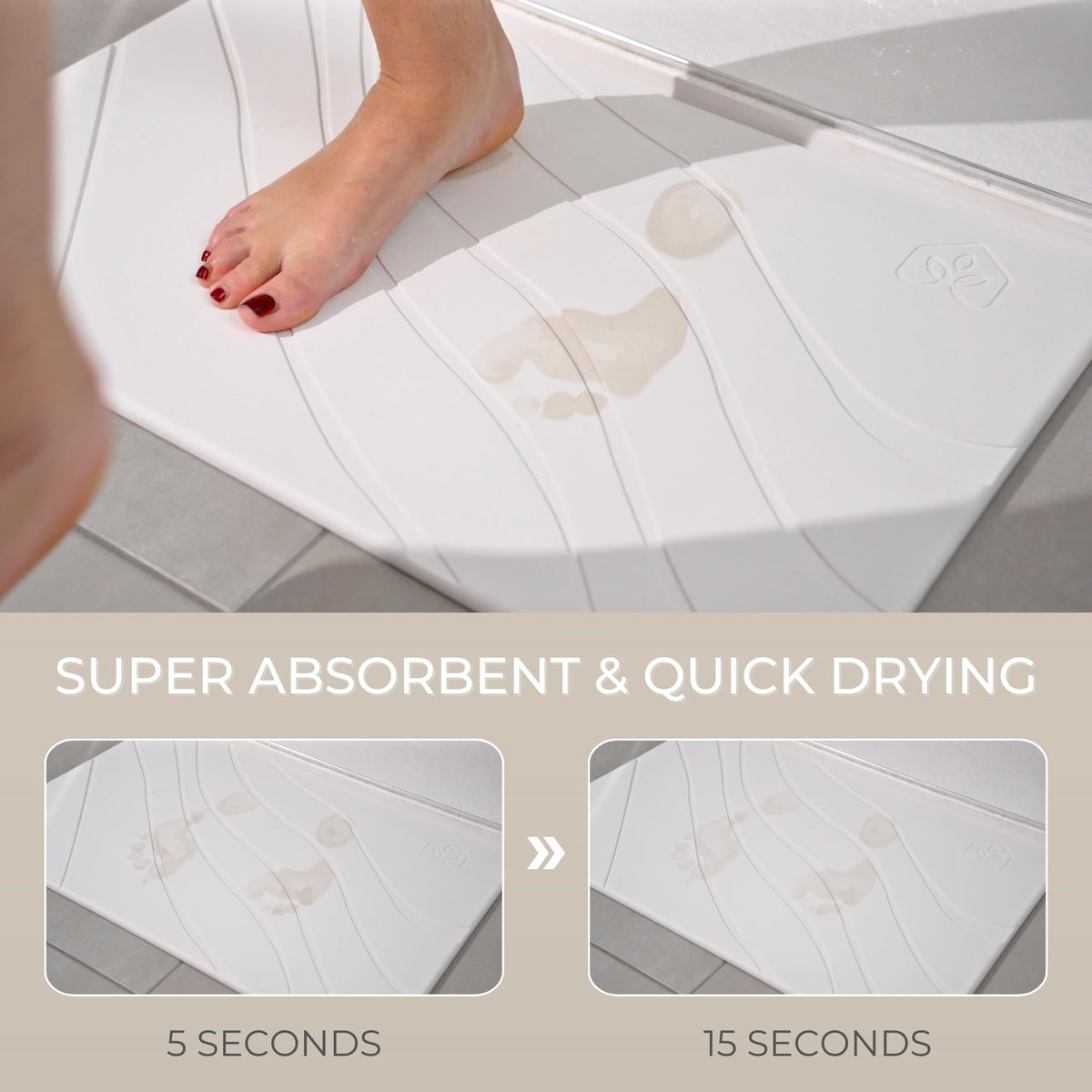Natureva Flow - Chalk Diatomite Bath Mat Absorbent Quick Dry Non-Slip Size DEMO