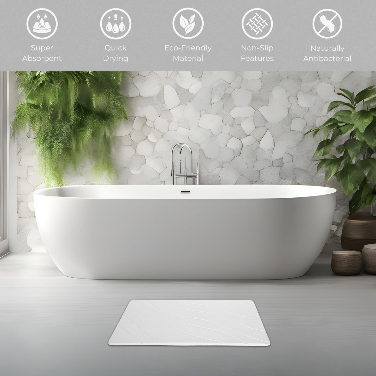 Natureva Flow - Chalk Diatomite Bath Mat Absorbent Quick Dry Non-Slip Size DEMO