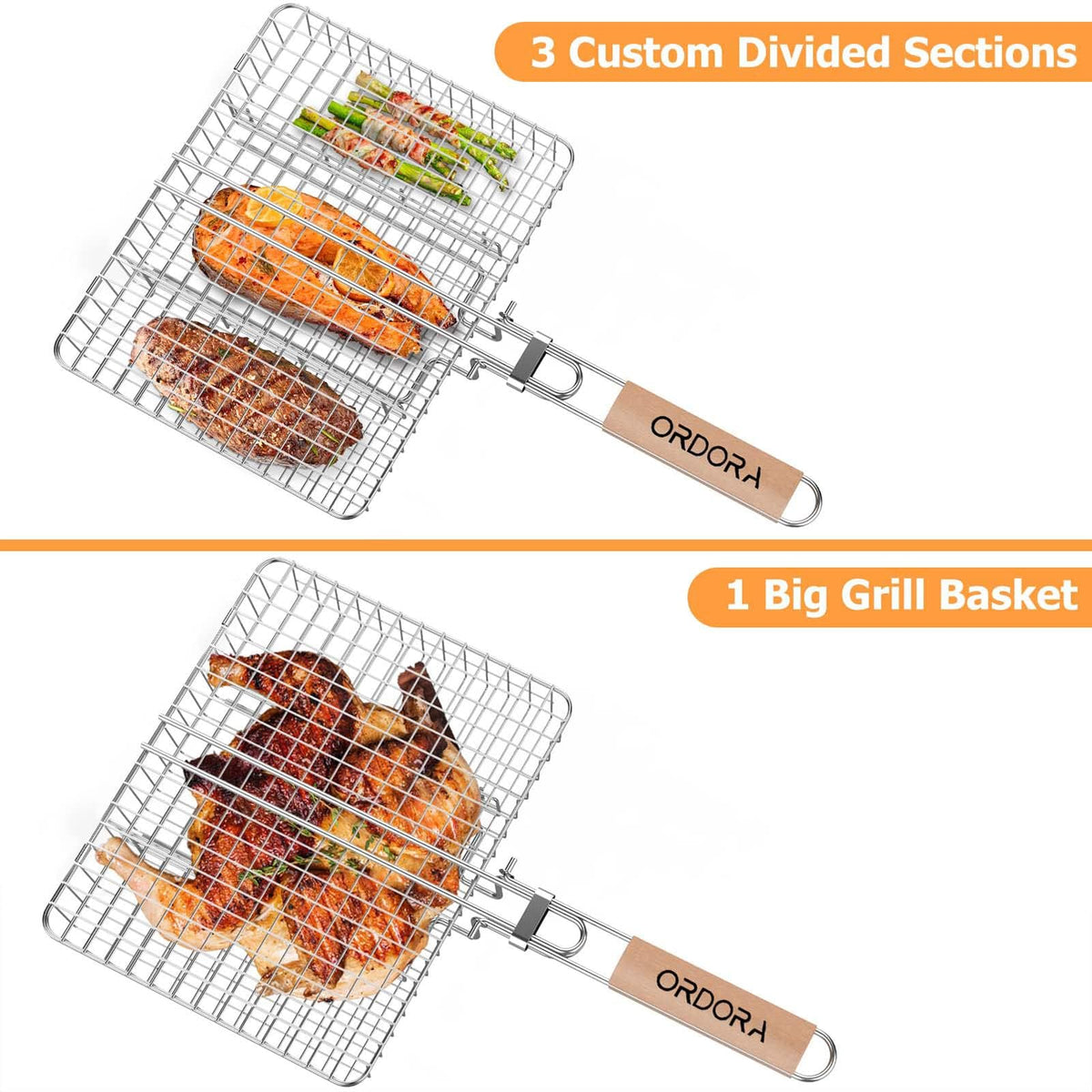 ORDORA Portable Barbecue Cookware Grill Basket 304 Stainless Steel BBQ NEW