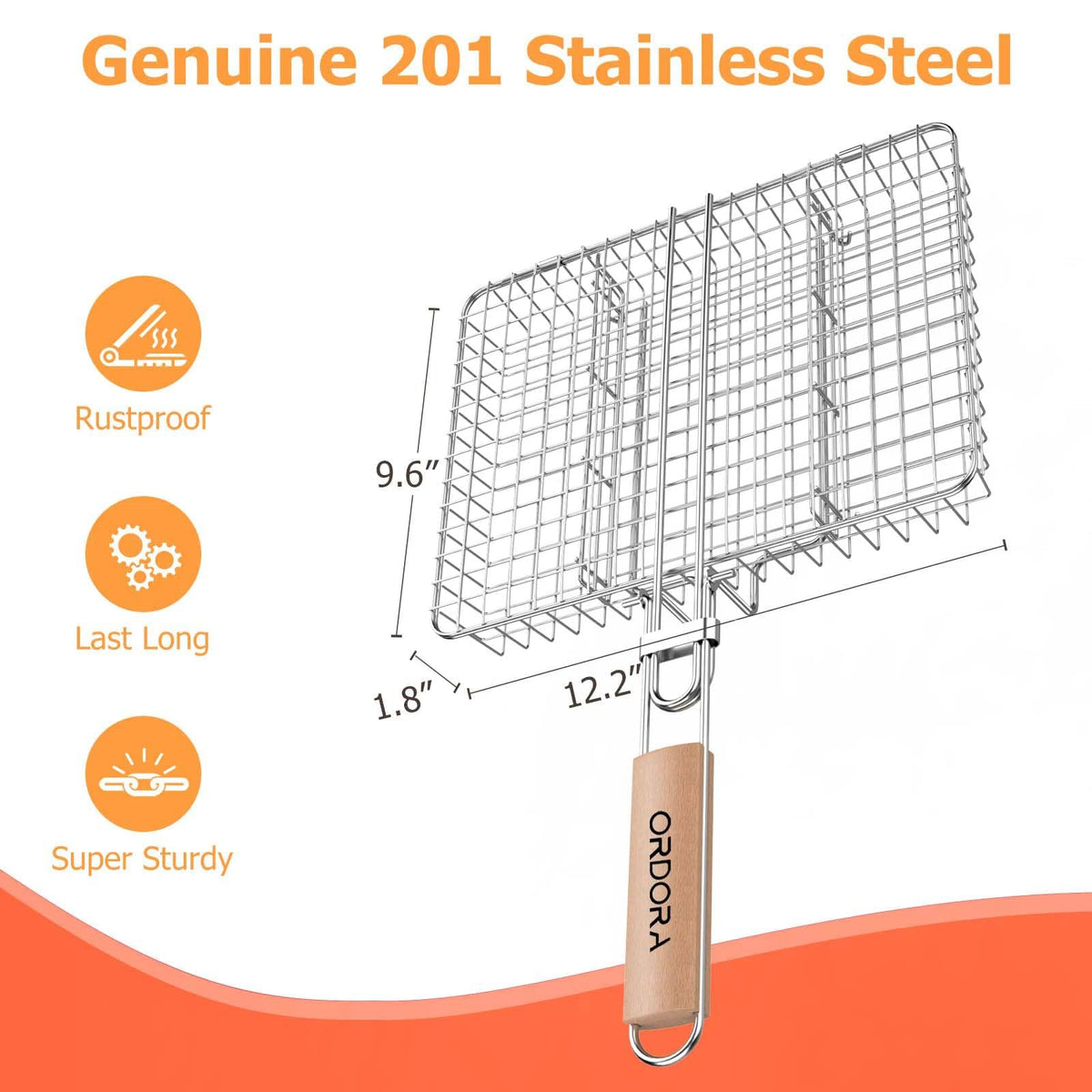 ORDORA Portable Barbecue Cookware Grill Basket 304 Stainless Steel BBQ NEW