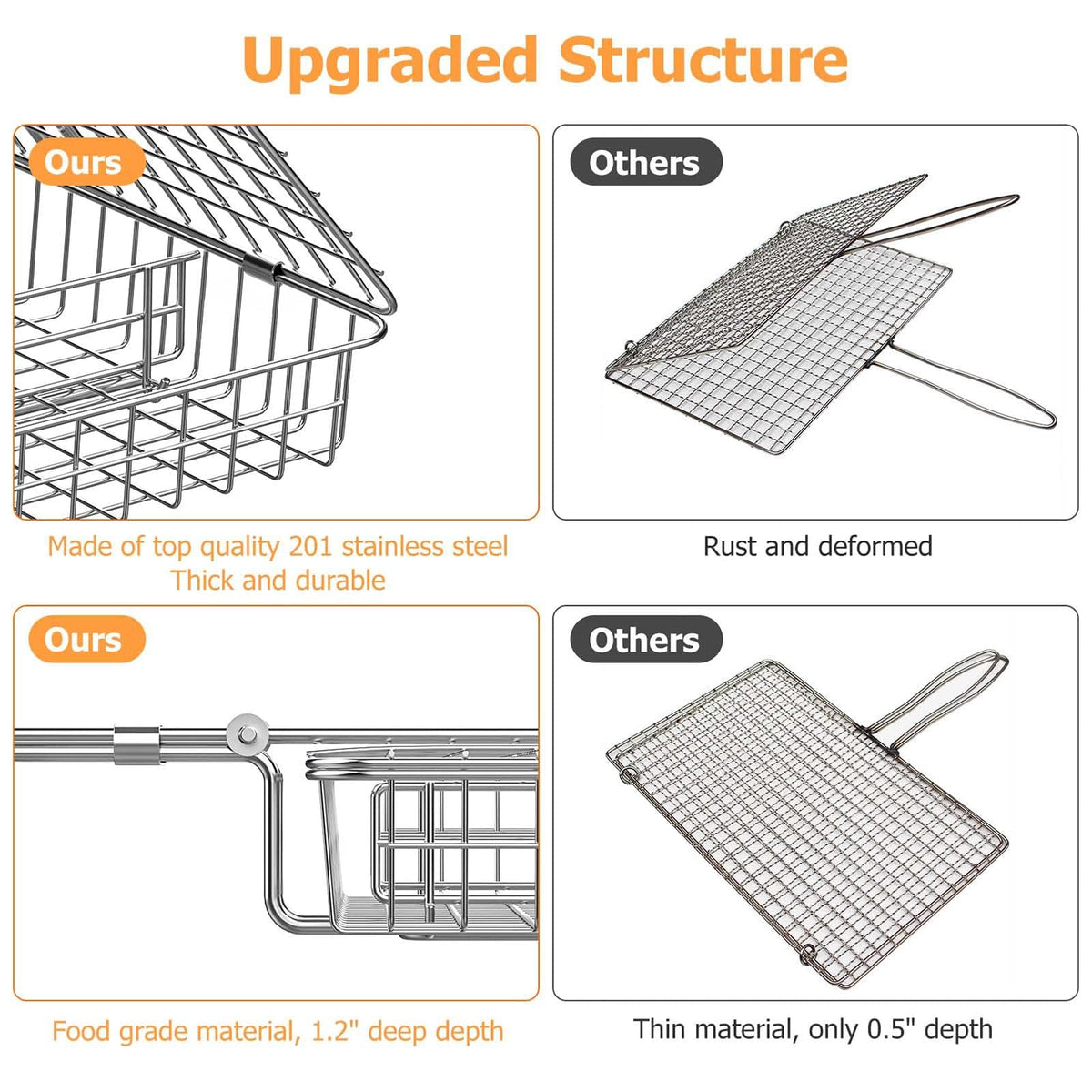 ORDORA Portable Barbecue Cookware Grill Basket 304 Stainless Steel BBQ NEW