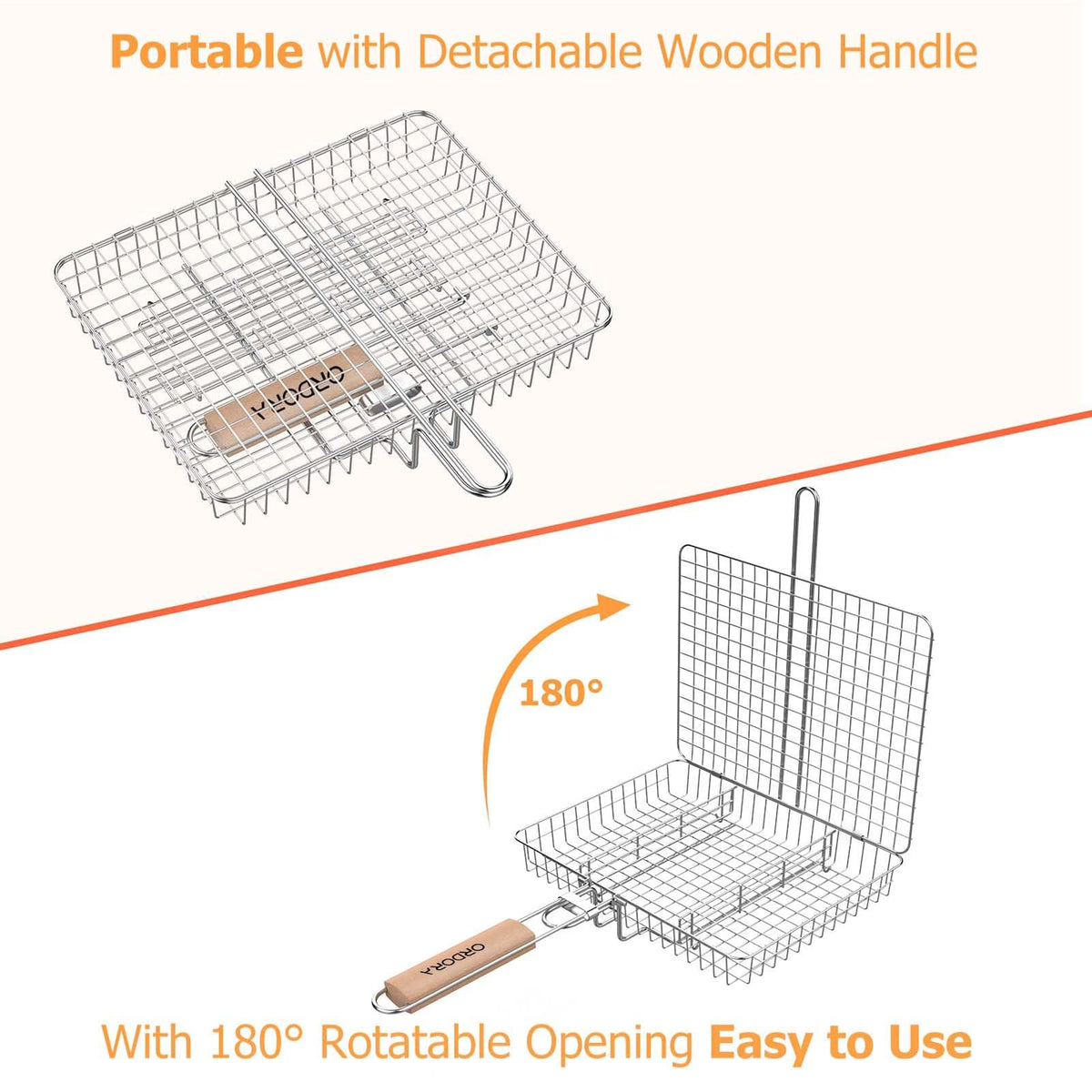 ORDORA Portable Barbecue Cookware Grill Basket 304 Stainless Steel BBQ NEW