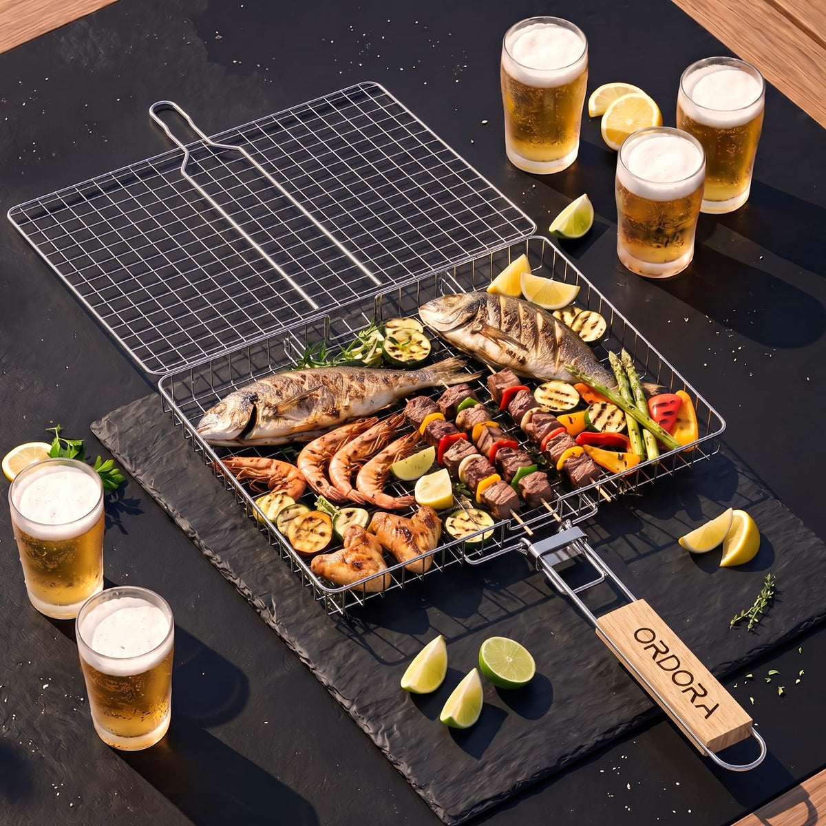 ORDORA Portable Barbecue Cookware Grill Basket 304 Stainless Steel BBQ NEW
