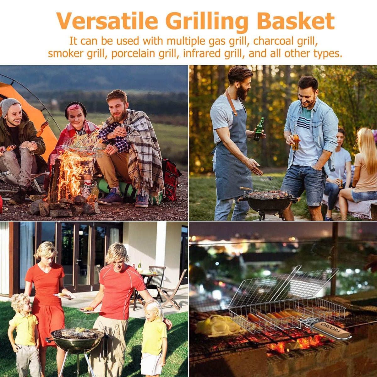 ORDORA Portable Barbecue Cookware Grill Basket 304 Stainless Steel BBQ NEW