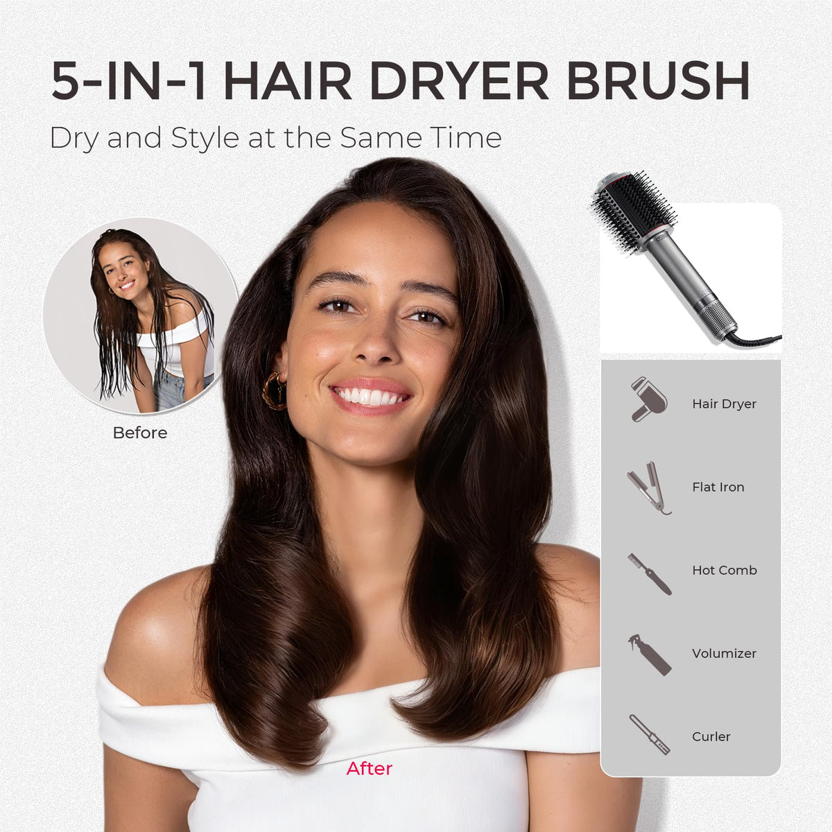 TYMO Hot Air Styler Lightweight 3X Faster Drying 5-in-1 Ionic Blowo Metal NEW