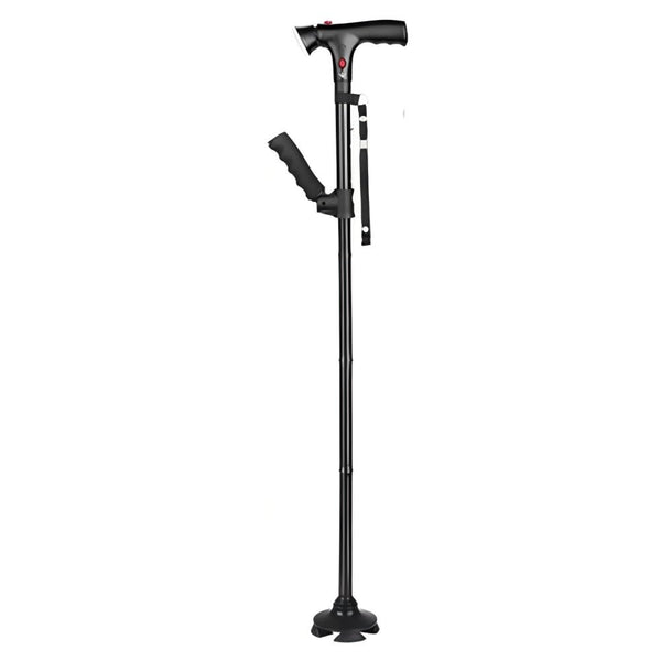 RUNZI Folding Walking Stick with LED Light and Alarm Adjustable Cane Black NEW