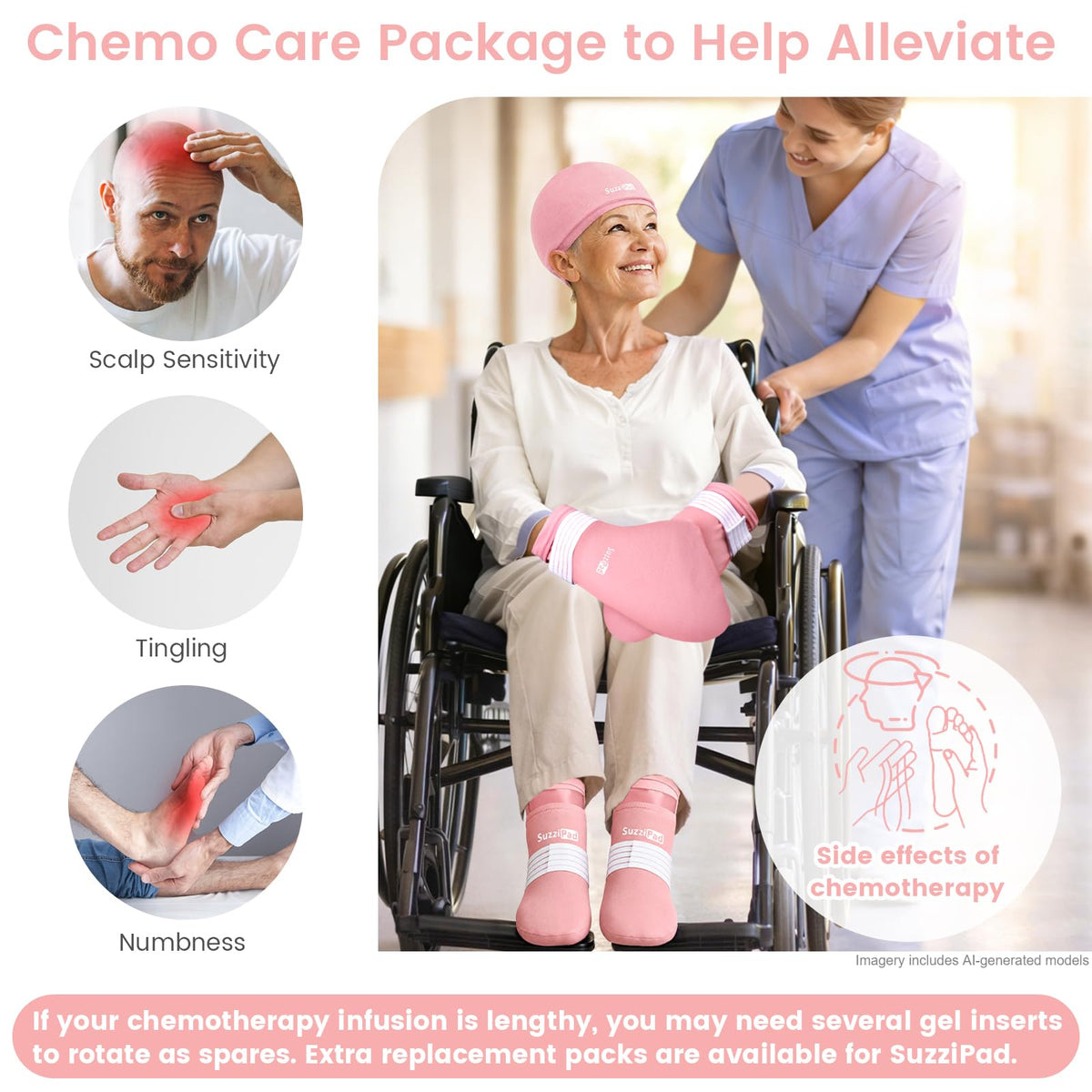 SUZZIPAD Cold Therapy Socks and Hand Ice Pack Gloves for Chemotherapy Pink NEW