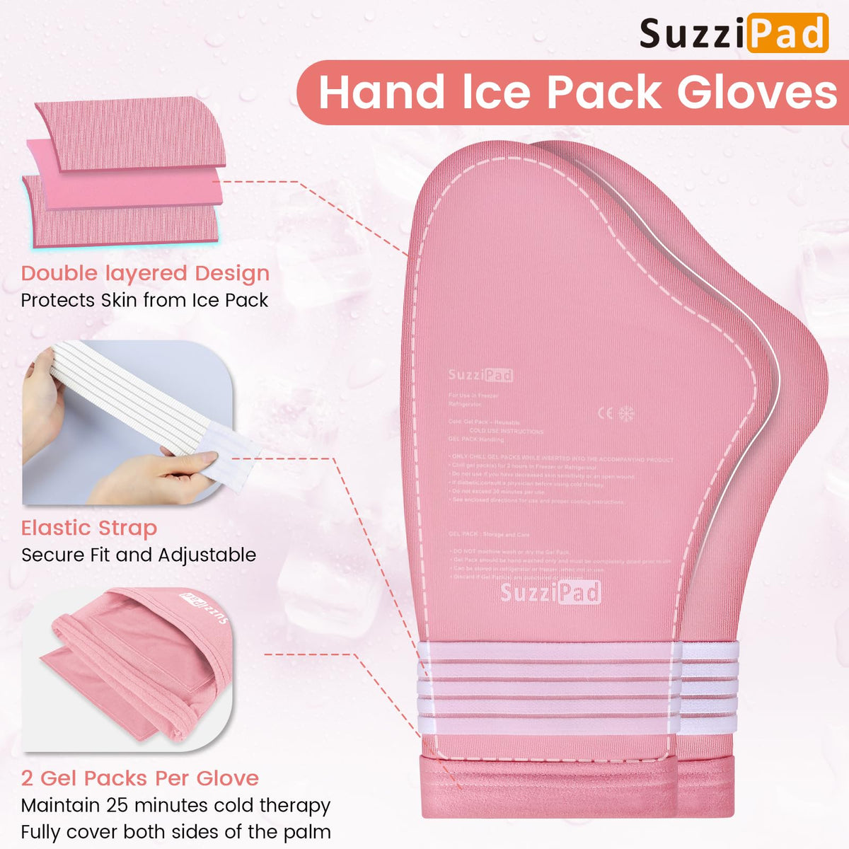 SUZZIPAD Cold Therapy Socks and Hand Ice Pack Gloves for Chemotherapy Pink NEW