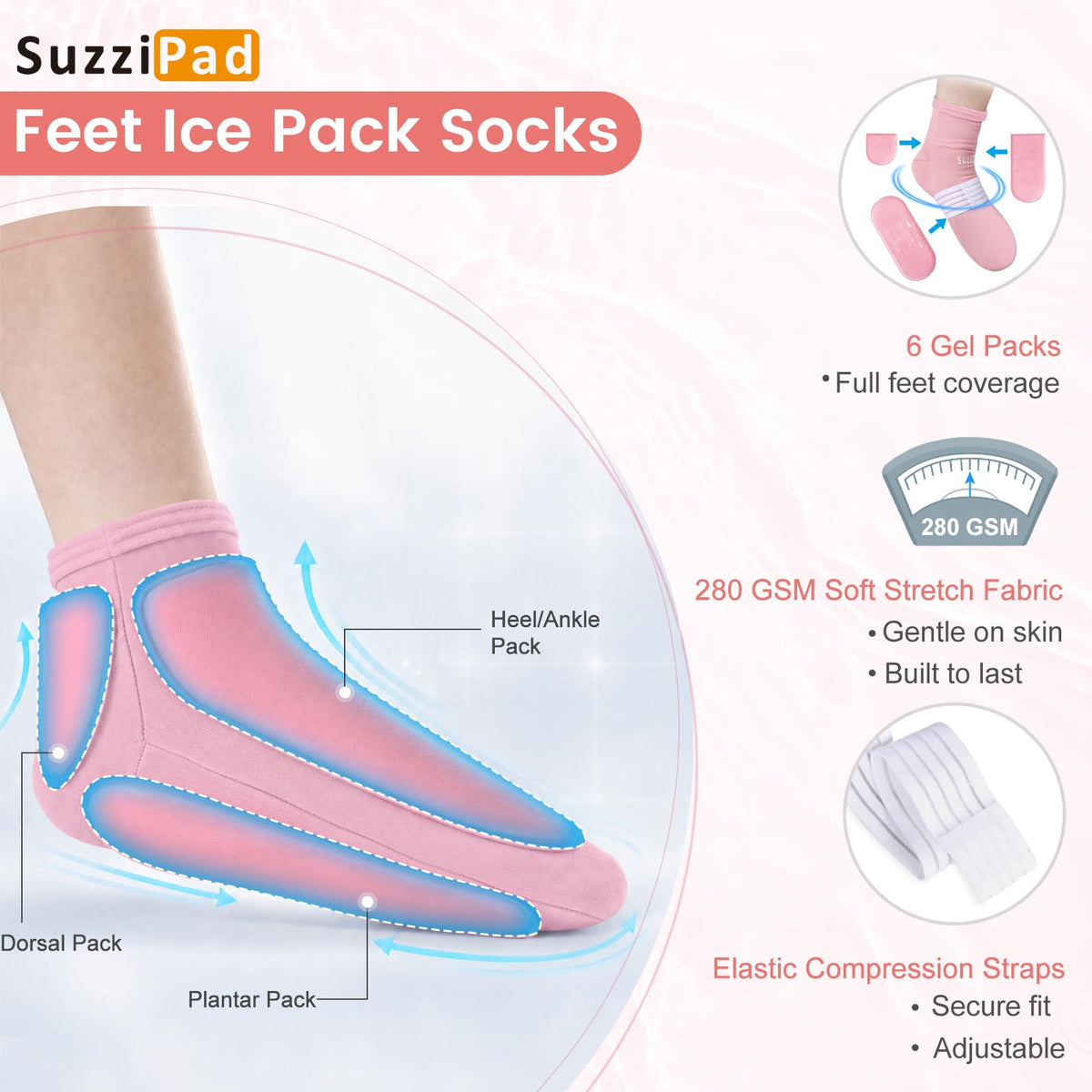 SUZZIPAD Cold Therapy Socks and Hand Ice Pack Gloves for Chemotherapy Pink NEW