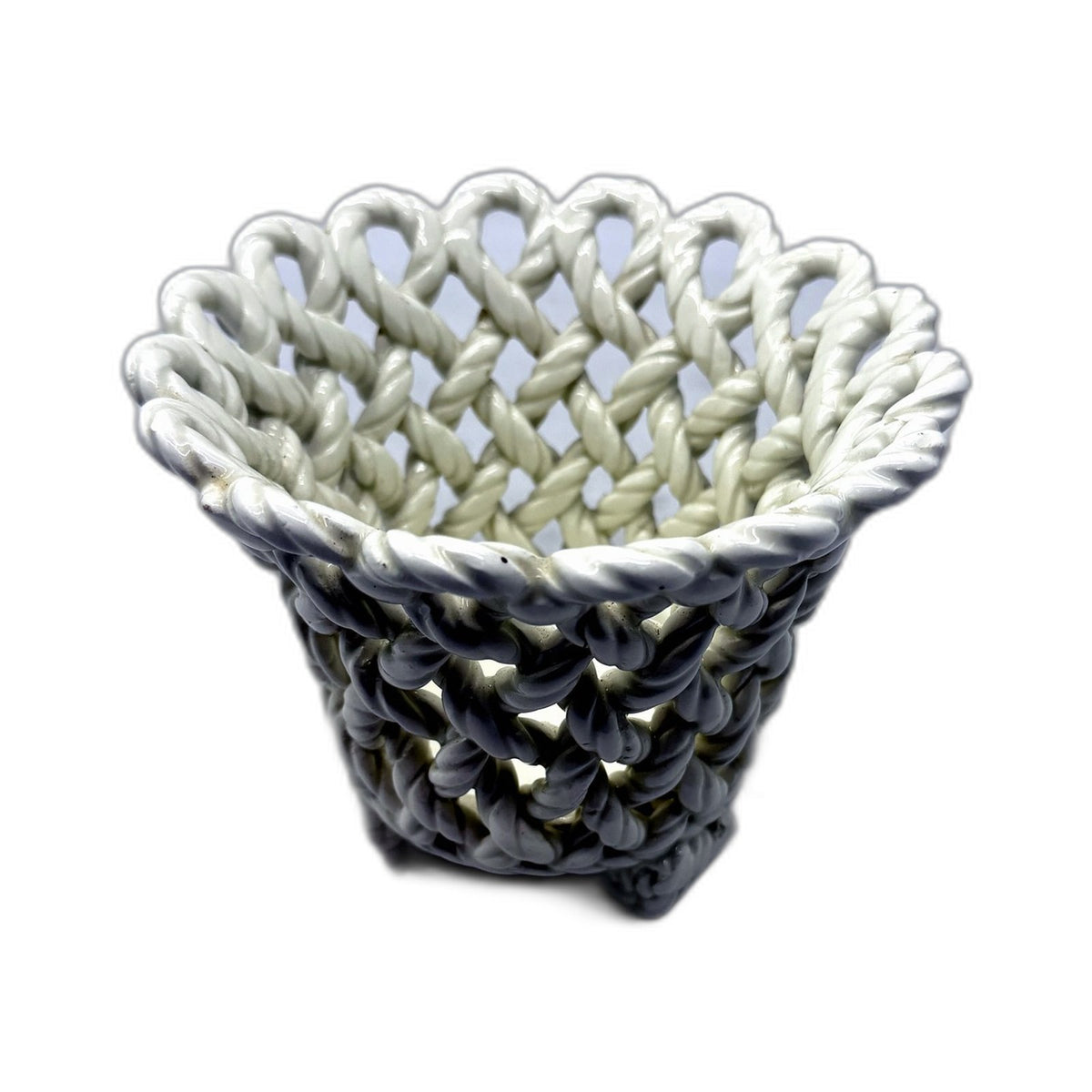 VINTAGE Handmade Made In Spain Plait Decorative White Ceramic Planter Pot 