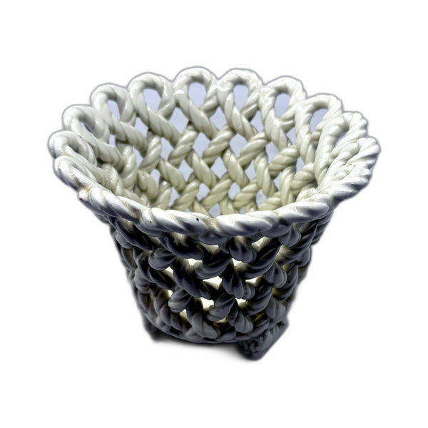 VINTAGE Handmade Made In Spain Plait Decorative White Ceramic Planter Pot 