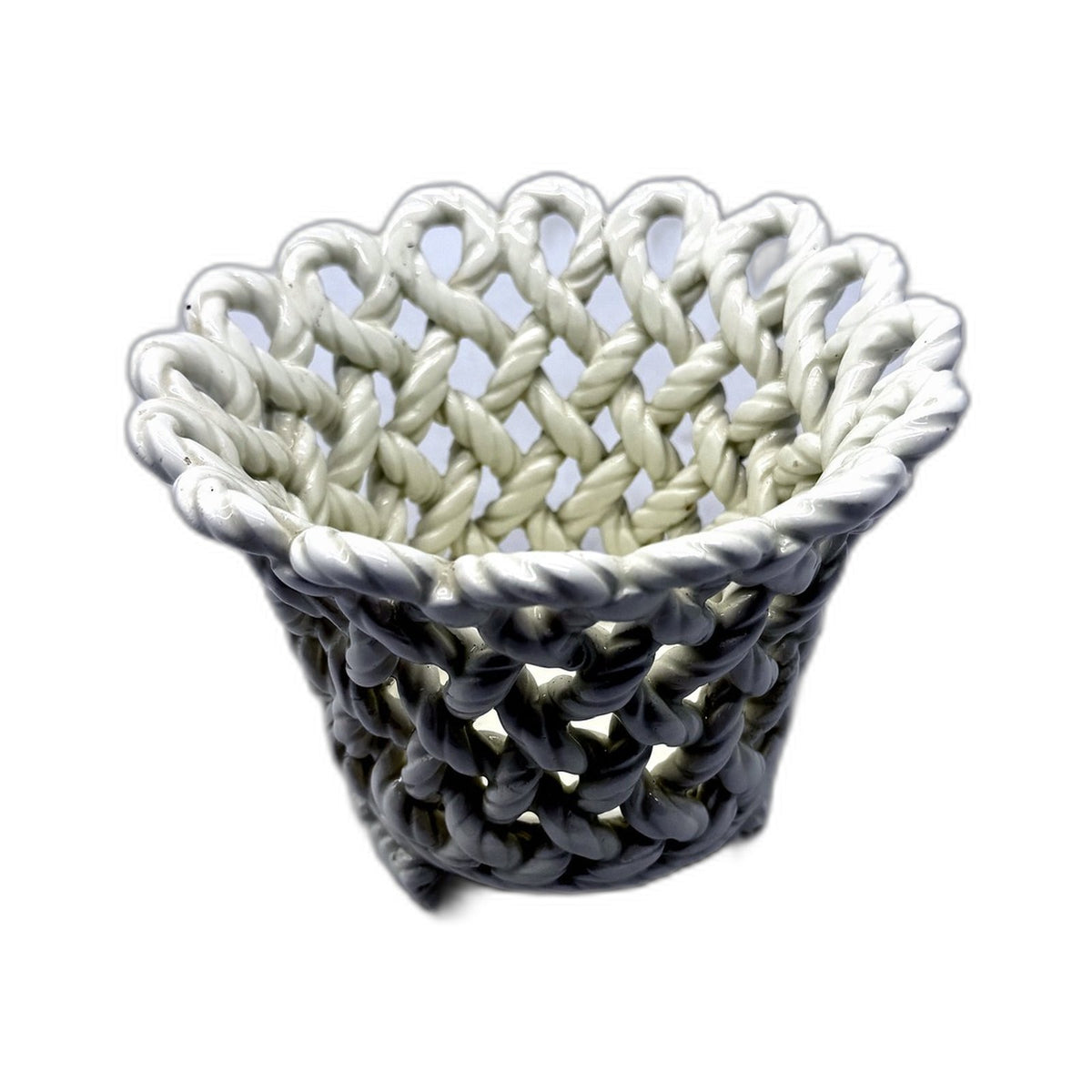 VINTAGE Handmade Made In Spain Plait Decorative White Ceramic Planter Pot