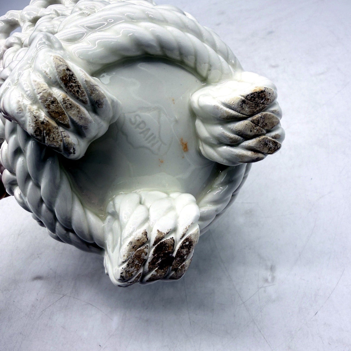 VINTAGE Handmade Made In Spain Plait Decorative White Ceramic Planter Pot