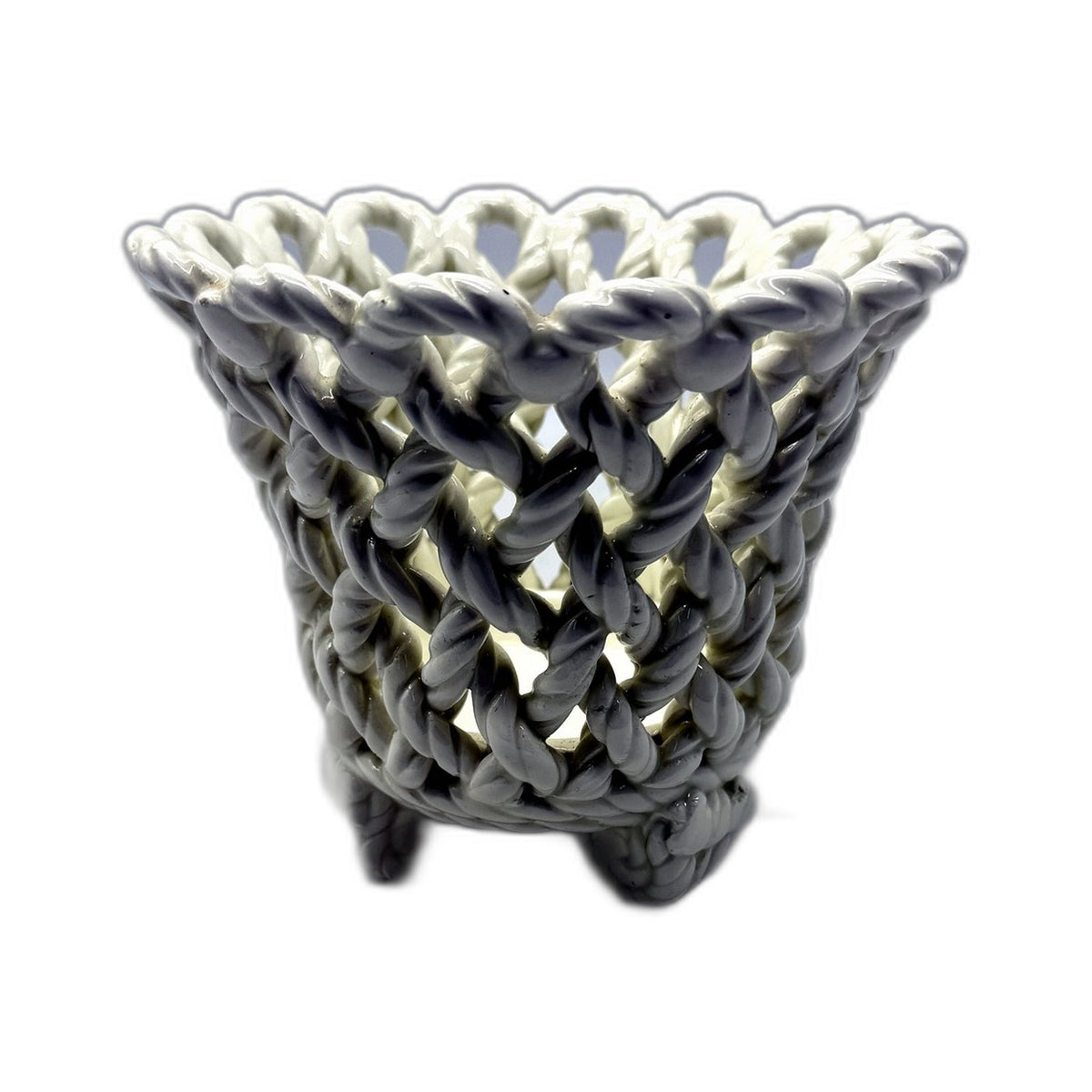 VINTAGE Handmade Made In Spain Plait Decorative White Ceramic Planter Pot
