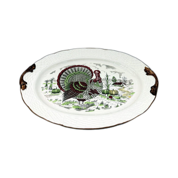 VINTAGE Made In Japan Ceramic Serving Platter Thanksgiving Turkey Themed Dish