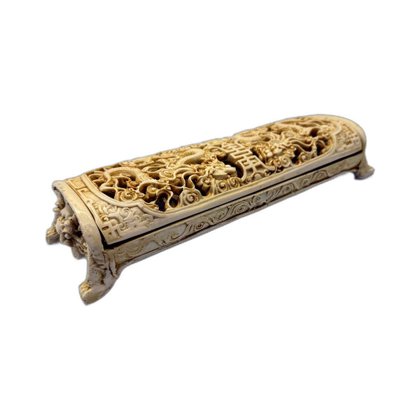 Ornate Carved Resin Dragon Themed Incense Trinket Storage Box Hinged Lid