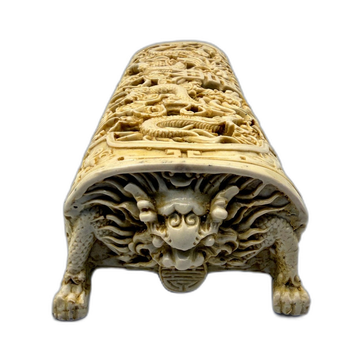 Ornate Carved Resin Dragon Themed Incense Trinket Storage Box Hinged Lid