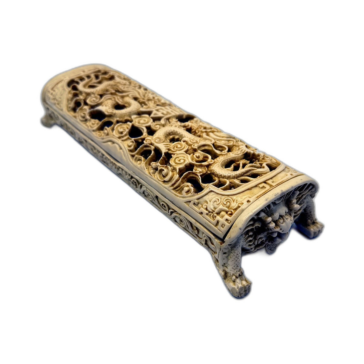 Ornate Carved Resin Dragon Themed Incense Trinket Storage Box Hinged Lid