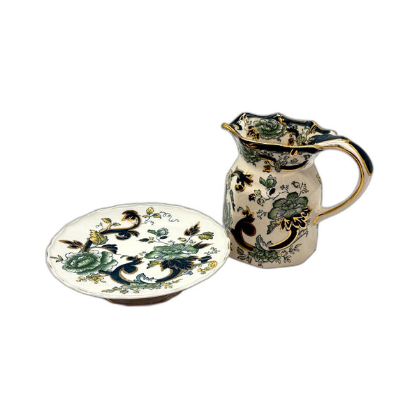 Mason's England Ironstone Chartreuse Decorative Ceramic Pitcher & Raised Plate 