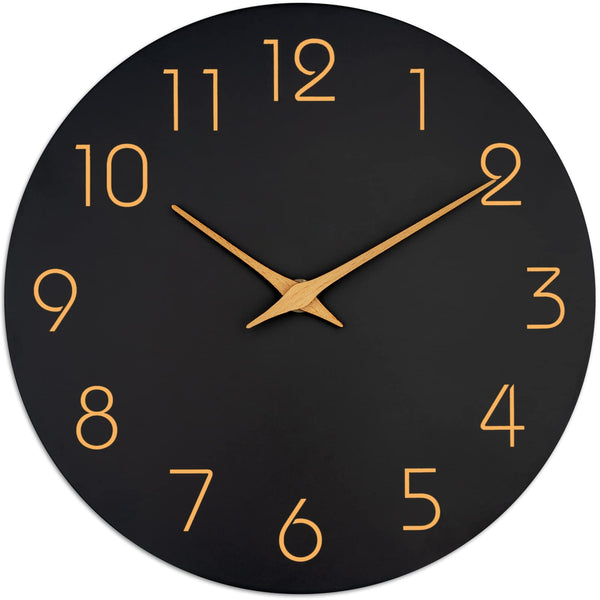 Mosewa 12 Inch Black Wall Clock - Battery Operated Silent Non-Ticking Size NEW