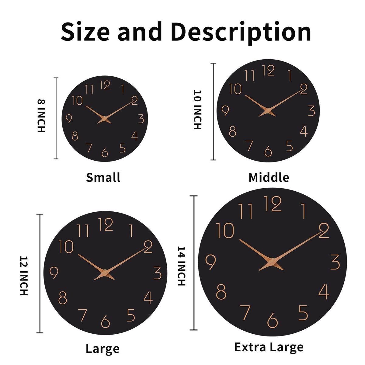 Mosewa 12 Inch Black Wall Clock - Battery Operated Silent Non-Ticking Size NEW