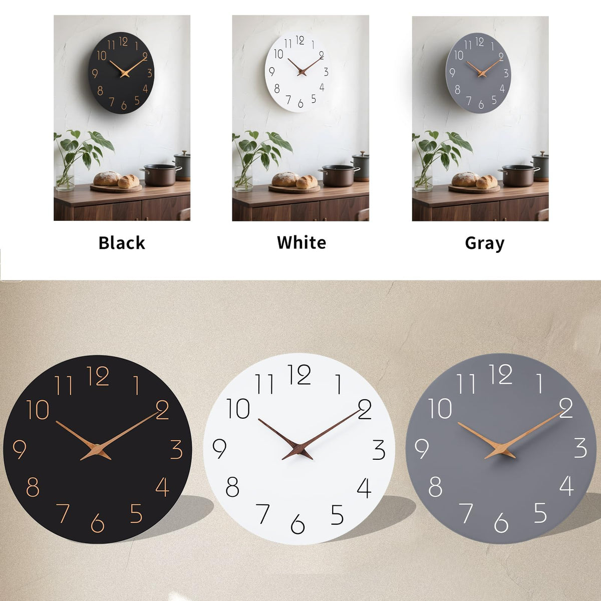Mosewa 12 Inch Black Wall Clock - Battery Operated Silent Non-Ticking Size NEW
