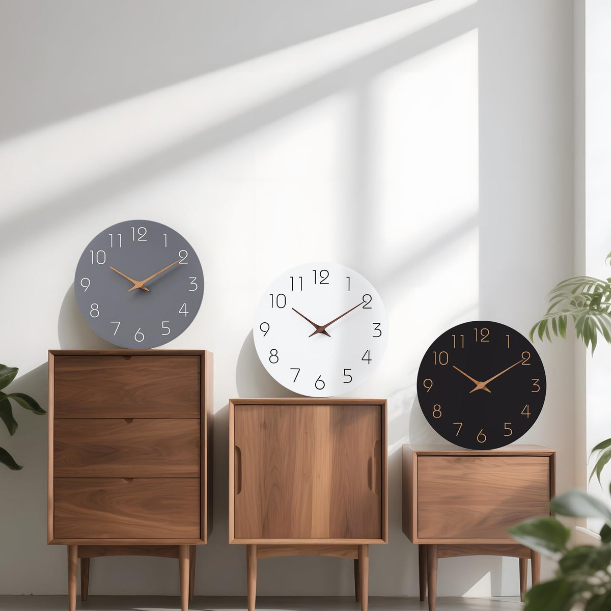 Mosewa 12 Inch Black Wall Clock - Battery Operated Silent Non-Ticking Size NEW