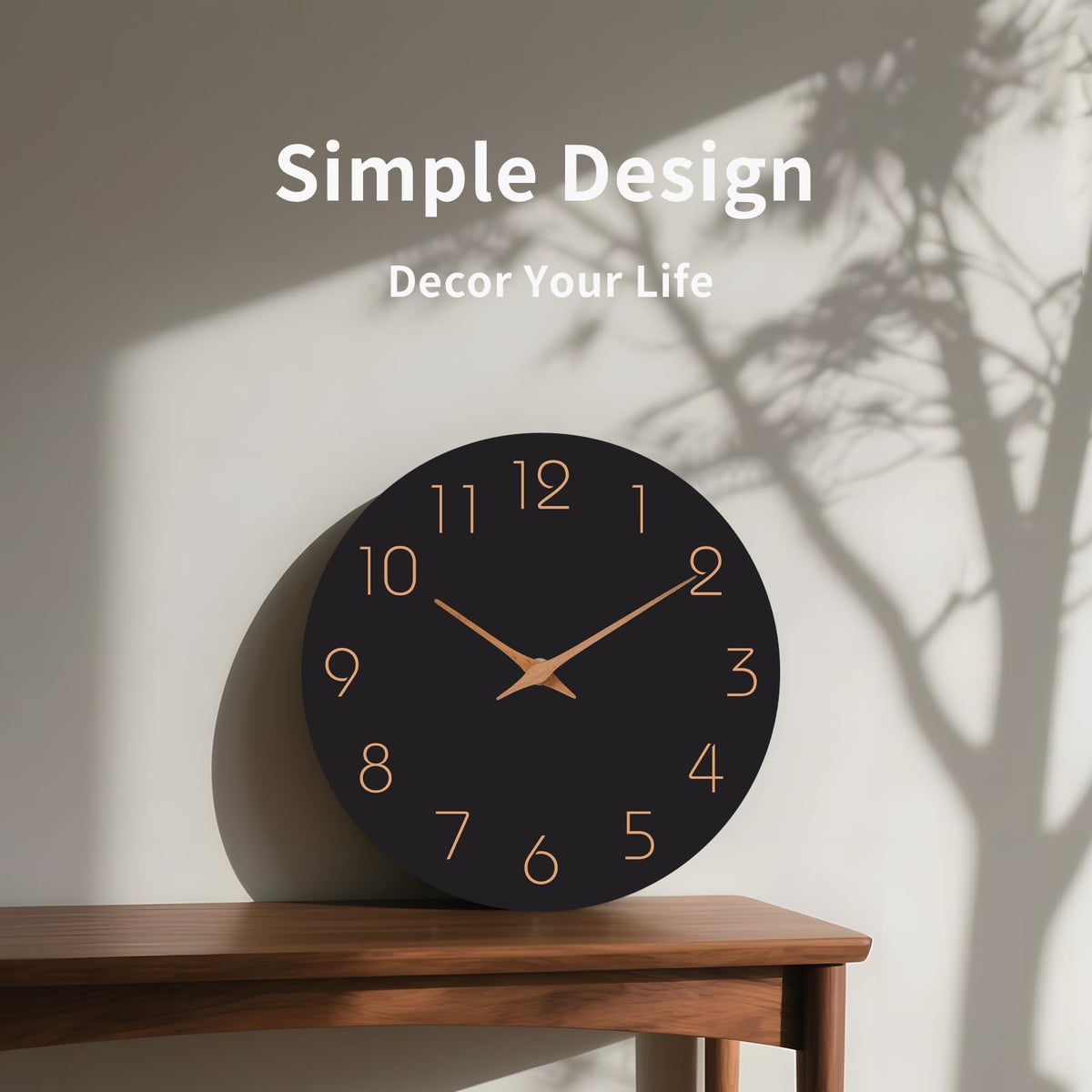 Mosewa 12 Inch Black Wall Clock - Battery Operated Silent Non-Ticking Size NEW